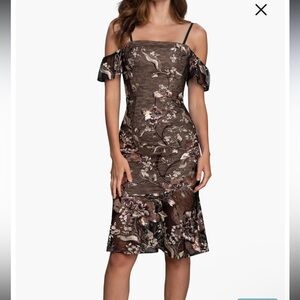 NWT Dress The Population Elaine Floral Embroidered Embellished Midi Dress L
